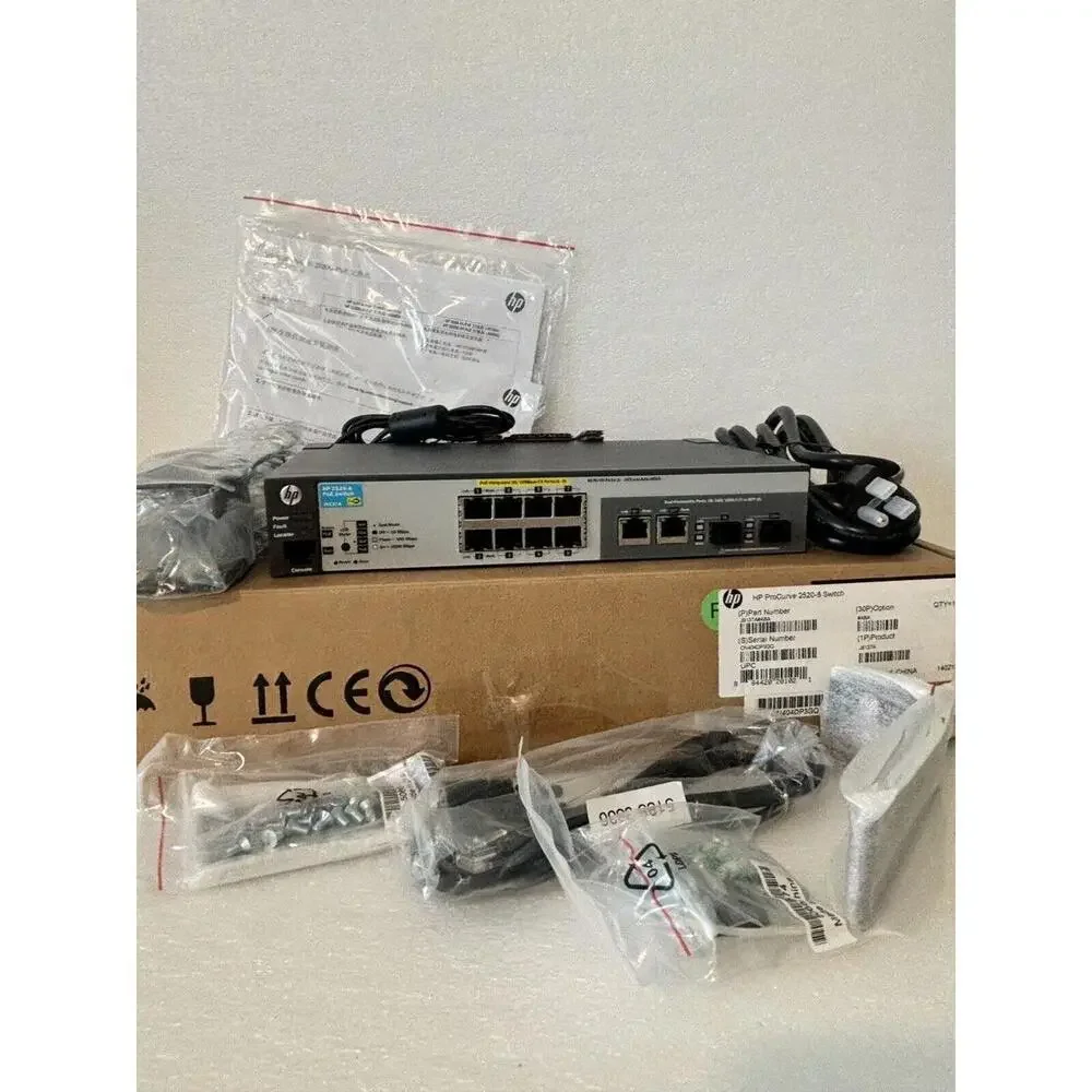 New Open Box HP 2520-8-PoE Switch 8-Ports 10/100/1000Base-T J9137A w/ AC Adapter
